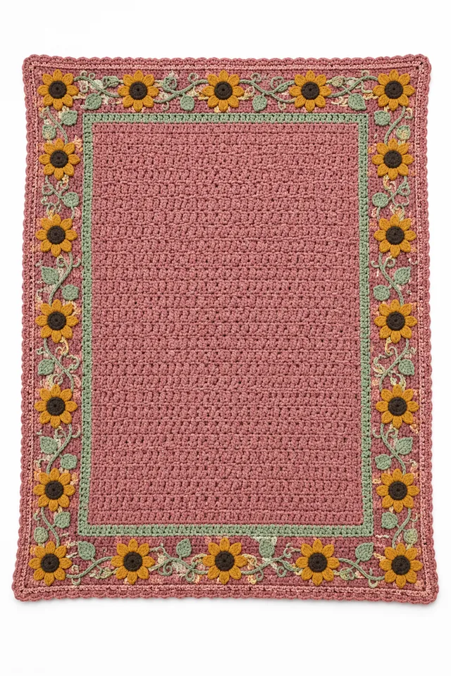 AI concept of a crochet throw with double borders inspired by black-eyed Susan vines.